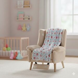 Strawberry & Daisy Plush Throw - Light Blue Checkered Floral Blanket | 40" x 50"